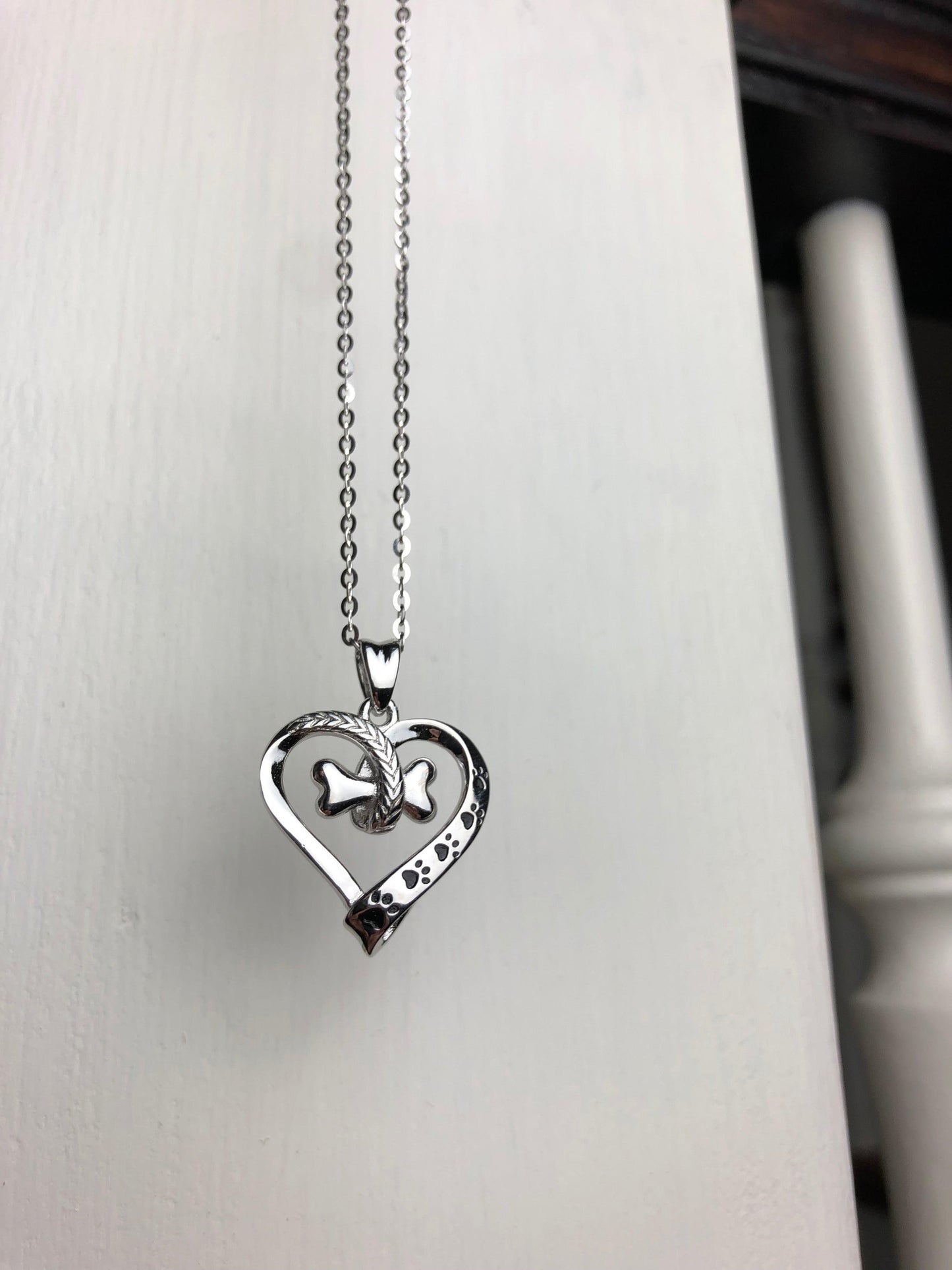 Stainless Steel Dog Paw Heart Necklace