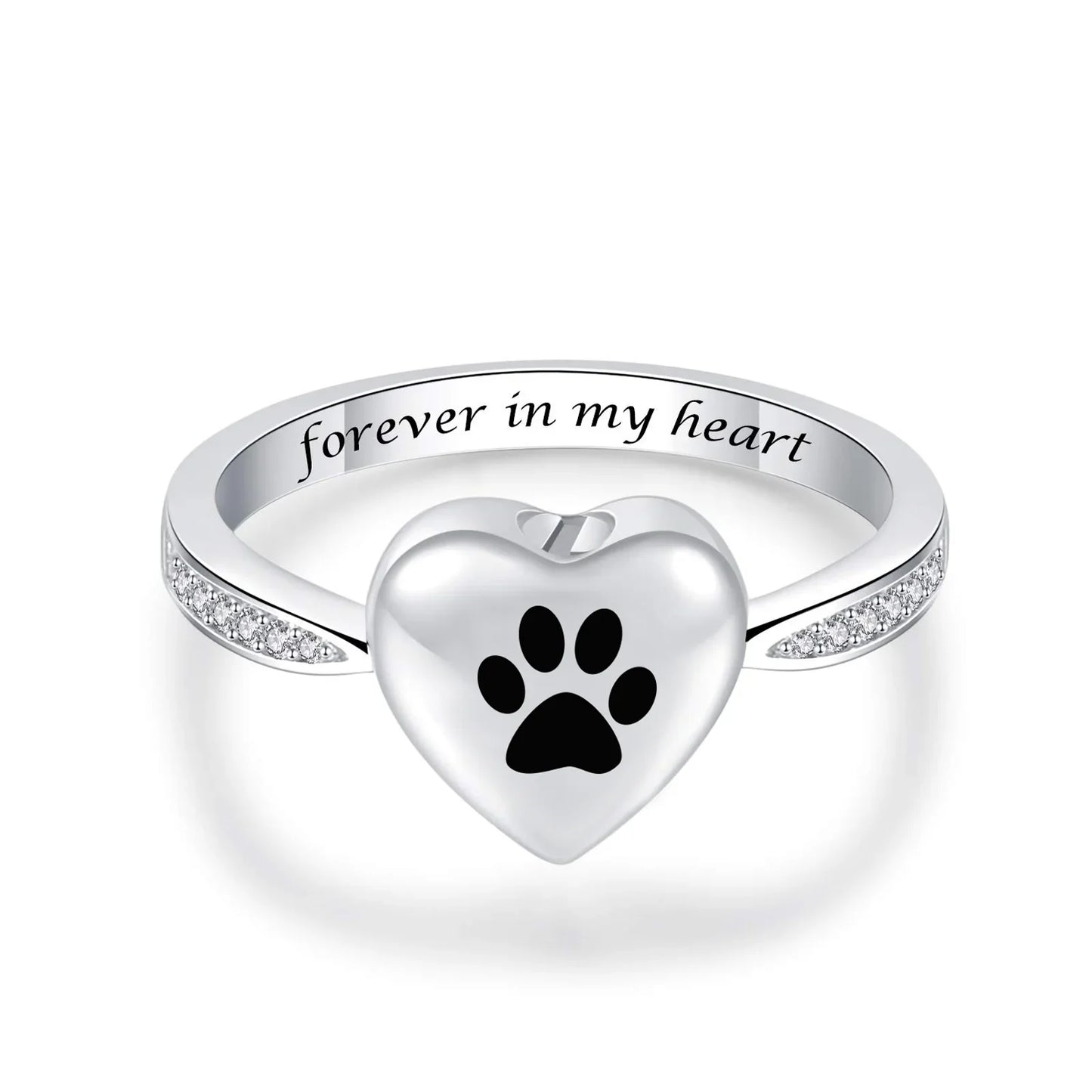 Love Heart Paw Print Urn Ring – Pet Memorial Cremation Jewelry