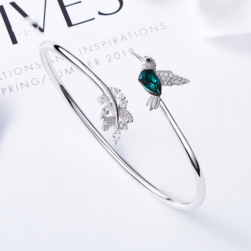 Adjustable Hummingbird Ring with Rhinestone Diamond