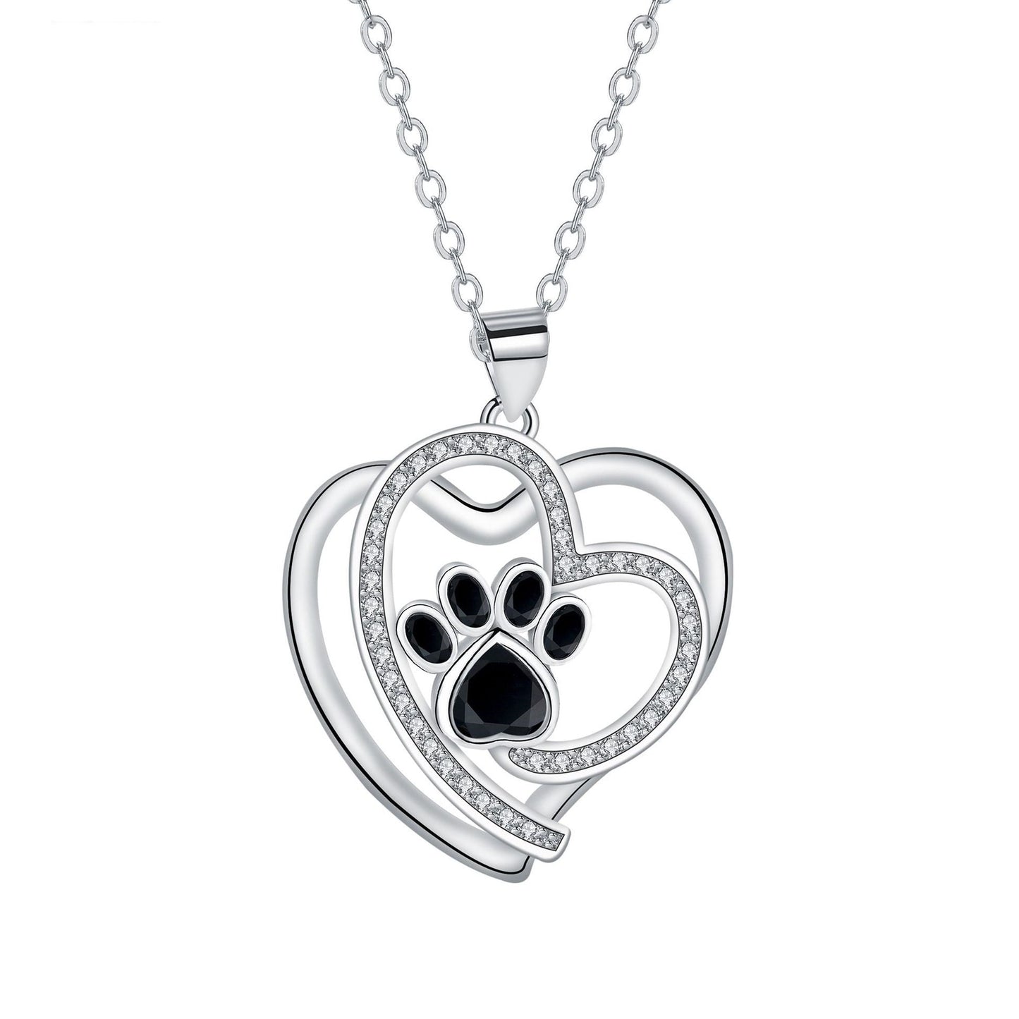 Loving Paw Necklace in Silver with Zirconia