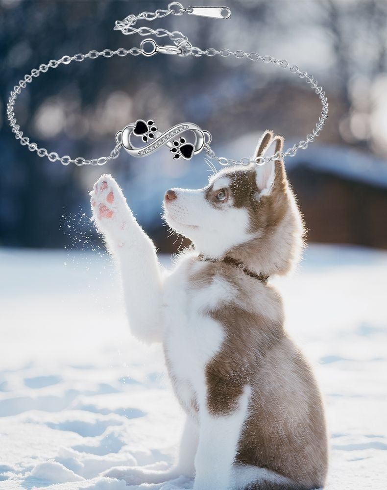 Infinity Symbol Bracelet with Paw Print Charm & Zirconia