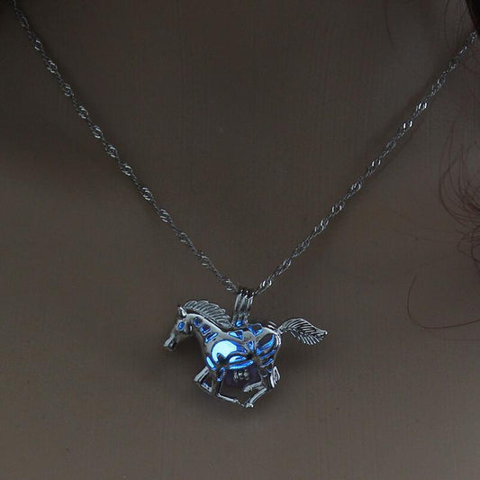 Glowing Horse Pendant Necklace with Galloping Horse Motif