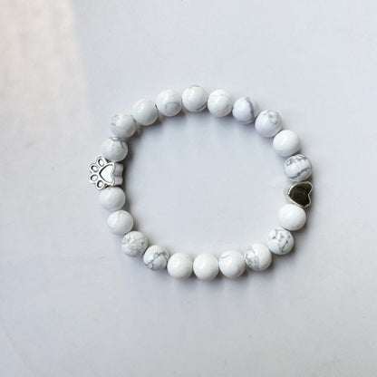 Handcrafted Paw Natural Stone Bracelet with Heart Charm