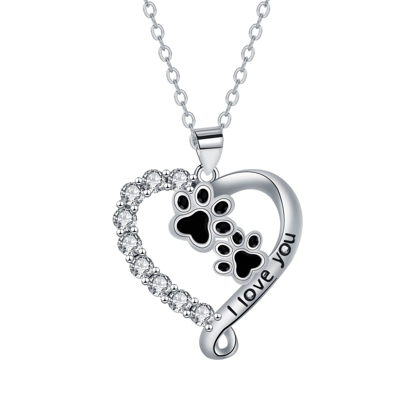 Heart Friend Paw Necklace in Silver-Black