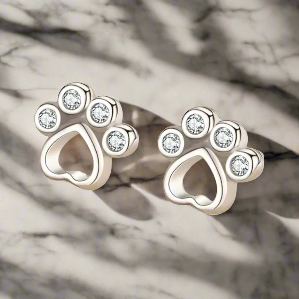 Paw Ear Studs made of Silver with Zirconia