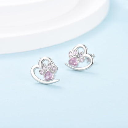 Paw and Heart Earrings with Zirconia