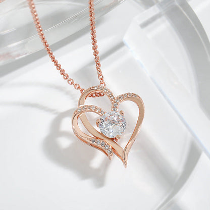 Double Heart Necklace with Zirconia – Adjustable Women's Necklace