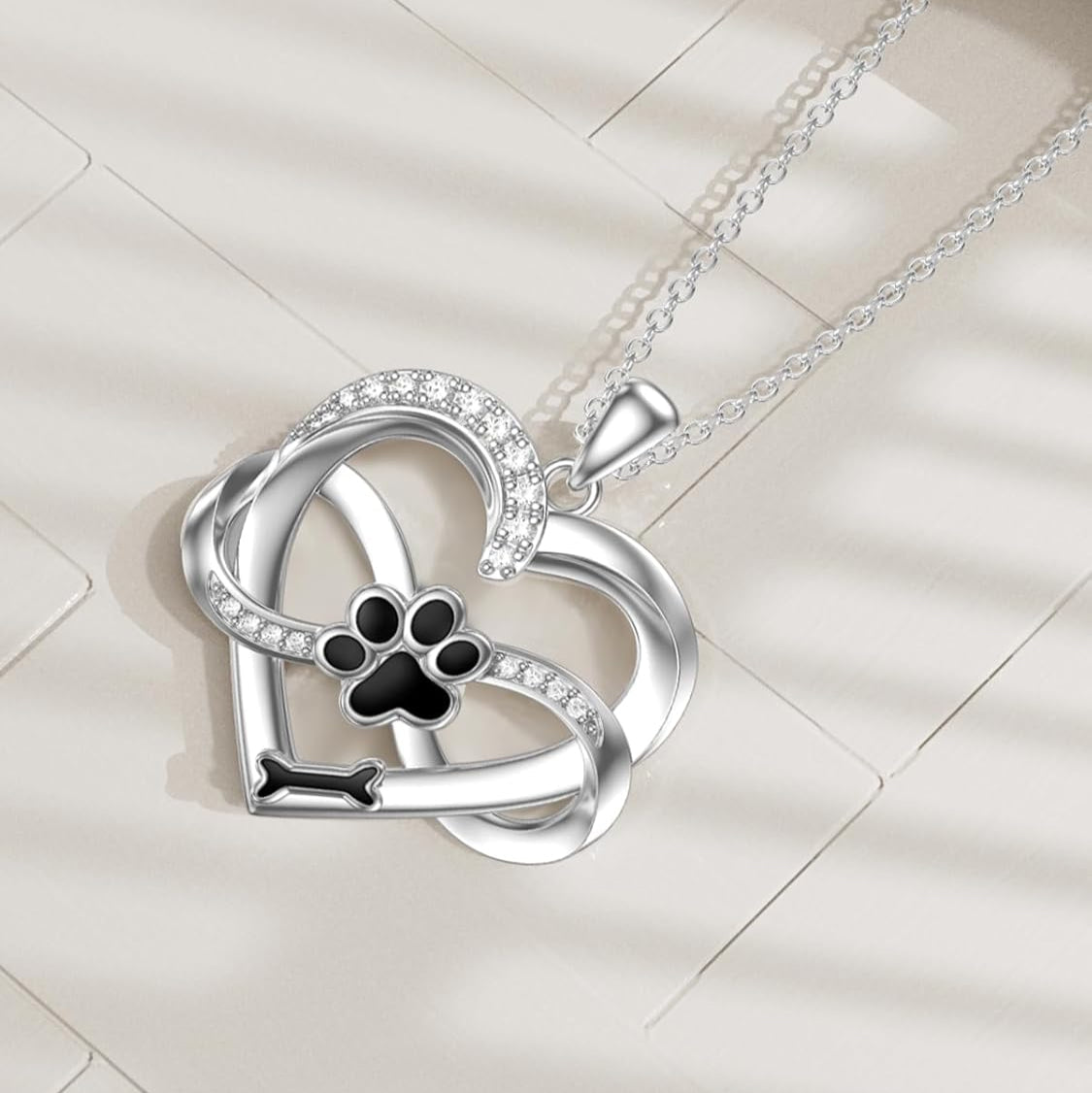 Infinity Necklace with Heart & Paw in Silver – Symbolic Pet Jewelry