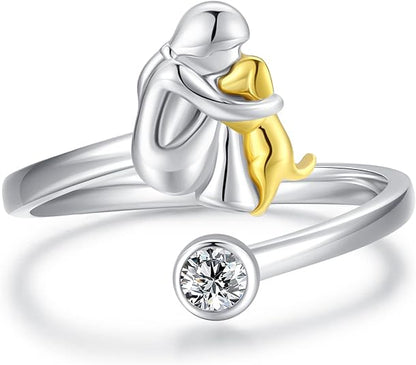 Adjustable Dog Ring Made of Silver – Handmade Ring for Women