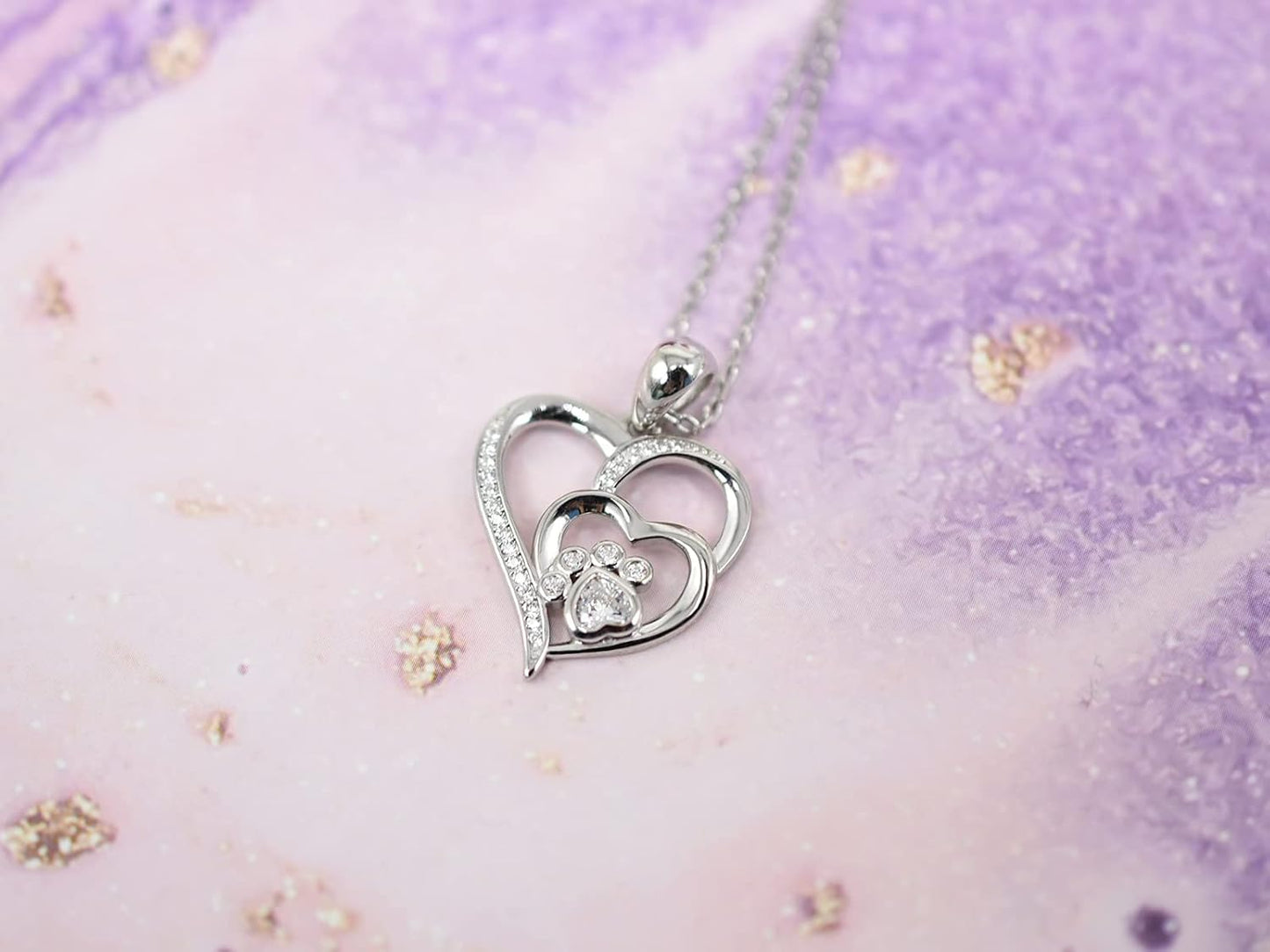 Paw Necklace for Women – Sterling Silver Heart Pendant with Paw Print and Zirconia