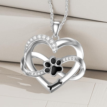 Infinity Necklace with Heart & Paw in Silver – Symbolic Pet Jewelry