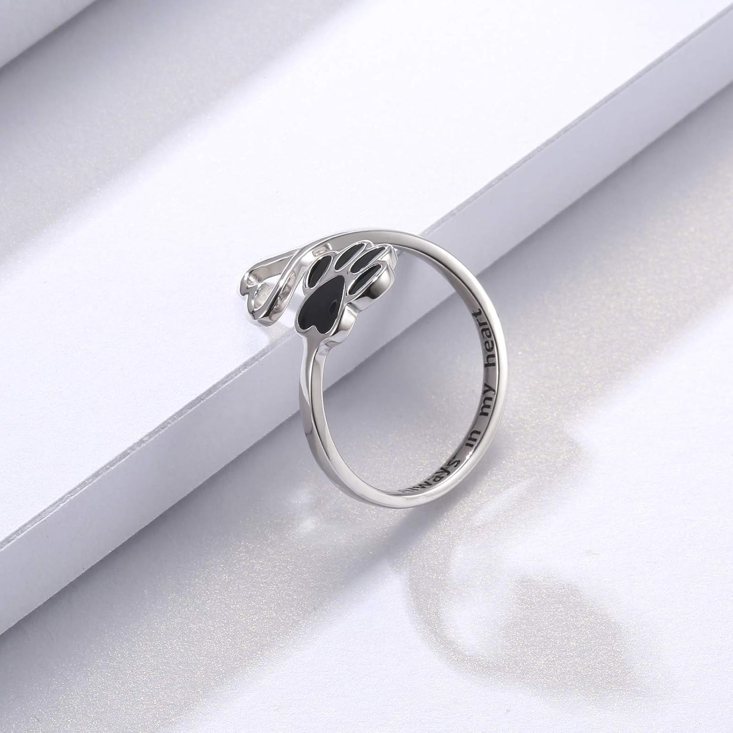 Handcrafted Paw Print Heart Sterling Silver Adjustable Ring