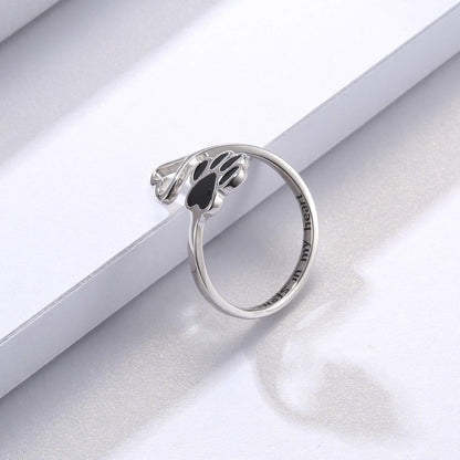 Handcrafted Paw Print Heart Sterling Silver Adjustable Ring