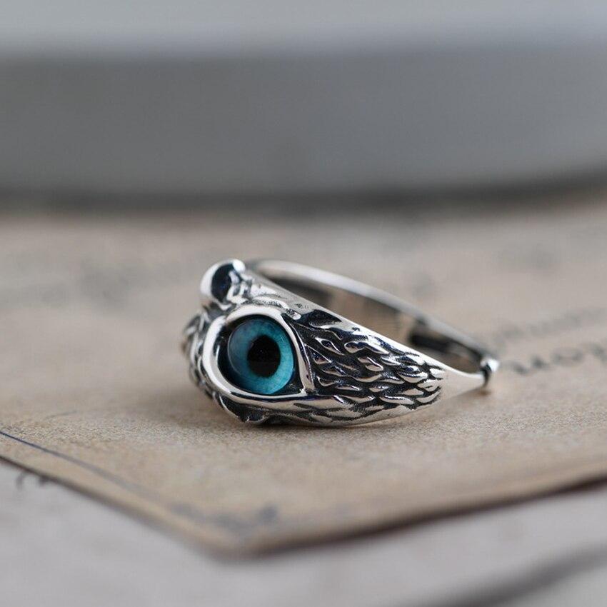 Adjustable Lucky Owl Ring in Silver with Opal