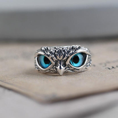 Adjustable Lucky Owl Ring in Silver with Opal