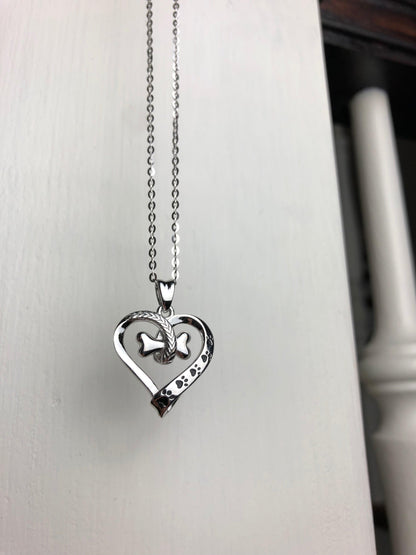 Stainless Steel Dog Paw Heart Necklace