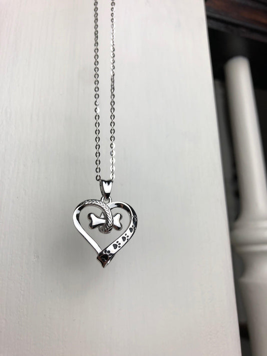 Stainless Steel Dog Paw Heart Necklace