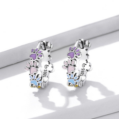 Colorful Paws Hoop Earrings made of Sterling Silver