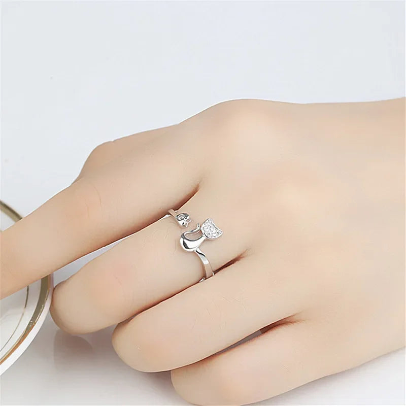 Cute Cat Open Ring – Cubic Zirconia