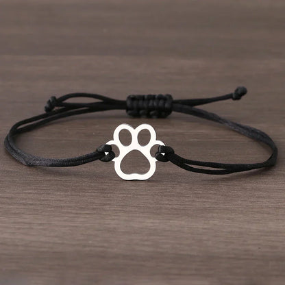 Adjustable Paw Bracelet with Black & Red Cord