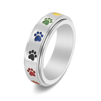 Rotatable Anti-Stress Ring with Paws – Stainless Steel Ring with Rainbow Colors