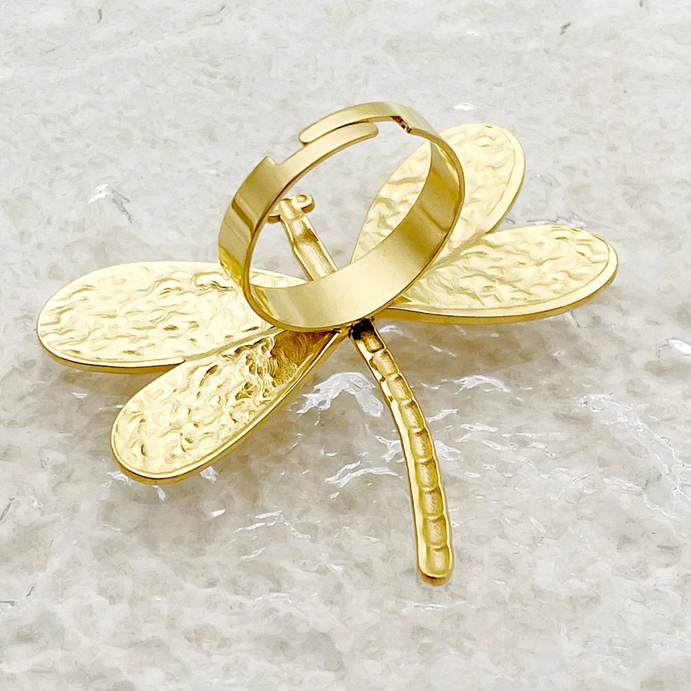Adjustable Golden Dragonfly Ring