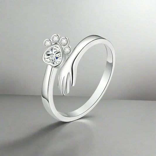 Adjustable Paw Ring Made of Sterling Silver – Hand-in-Paw Design