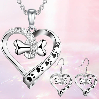 Jewelry Set with Dog Paw, Heart & Bone – 2-Piece Set