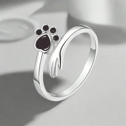 Adjustable Paw Ring Made of Sterling Silver – Hand-in-Paw Design