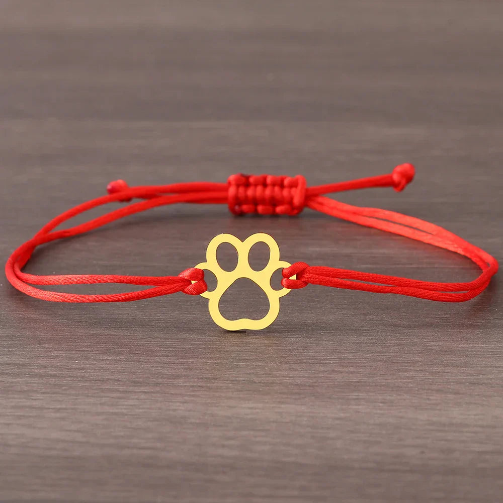 Paw Print Cord Bracelet – Adjustable Black and Red Design