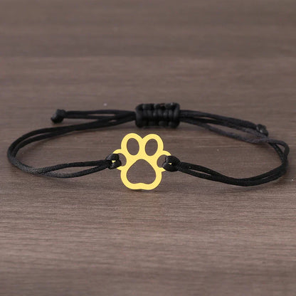 Adjustable Paw Bracelet with Black & Red Cord