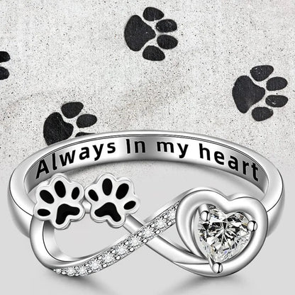 Paw Print Ring with Zirconia Heart & Infinity Symbol