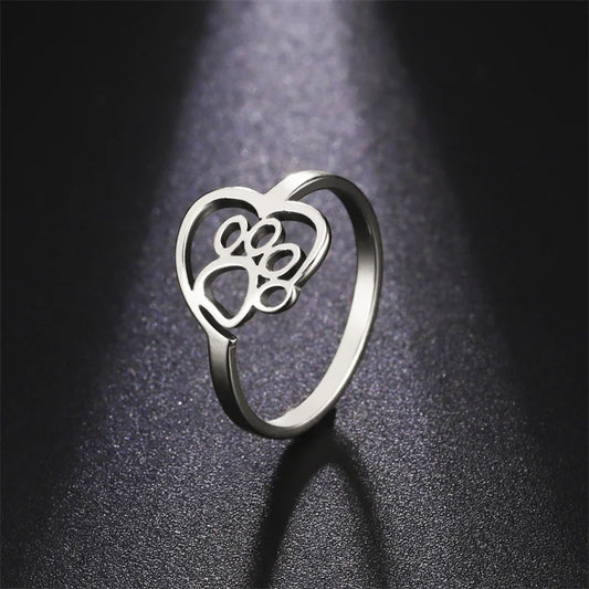Heart Paw Ring Made of Stainless Steel for Animal Lovers