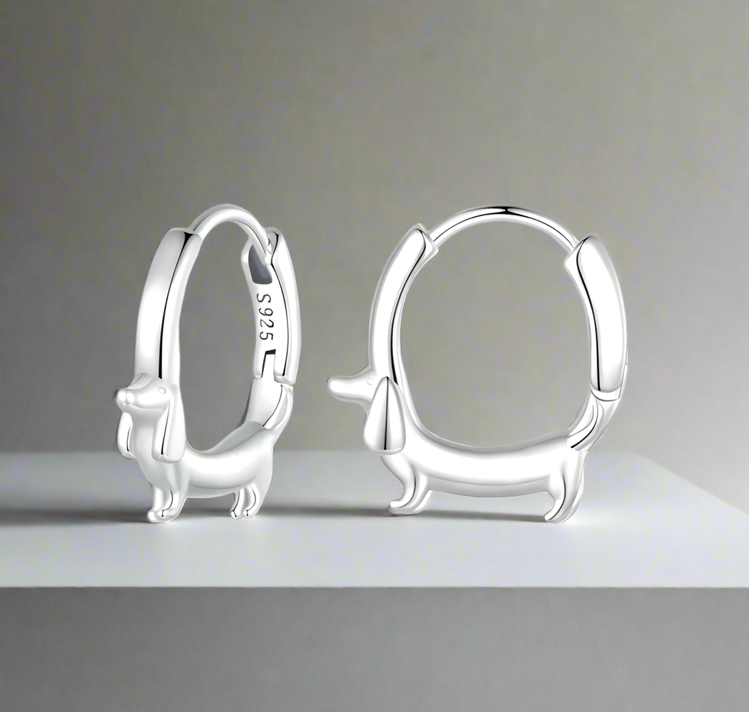 Dachshund Hoop Earrings in Silver