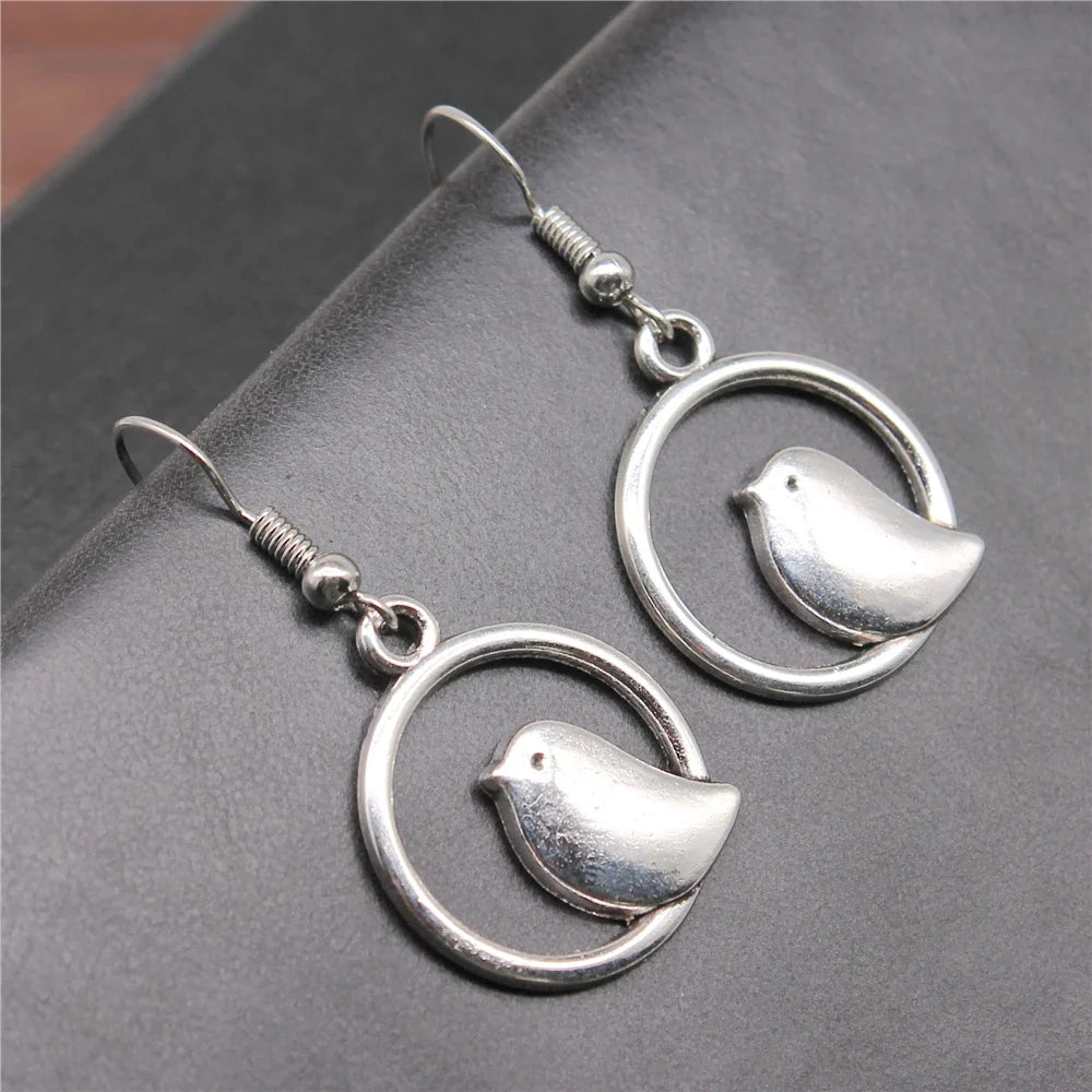 Vintage Bird Charm Drop Earrings – Handmade Boho Jewelry