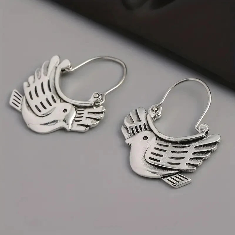 Boho Bird-Inspired Dangle Earrings – Silver-Tone