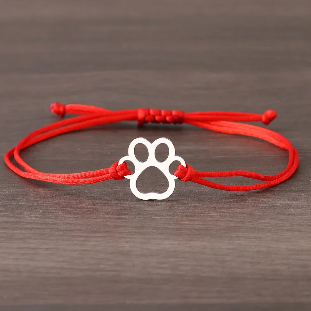 Paw Print Cord Bracelet – Adjustable Black and Red Design