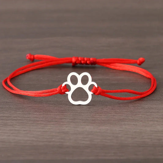 Adjustable Paw Bracelet with Black & Red Cord