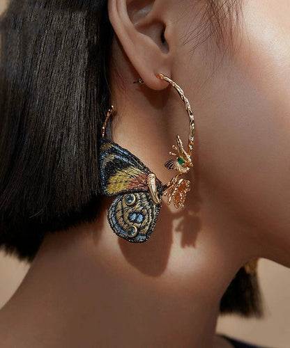Earrings with Embroidered Butterfly Wings