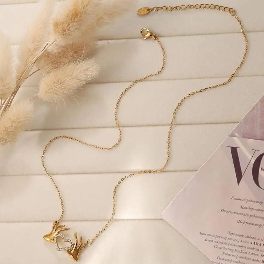 Golden Heart Embrace Necklace