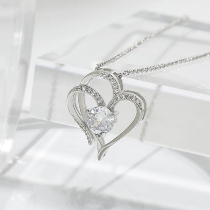 Double Heart Necklace with Zirconia – Adjustable Women's Necklace