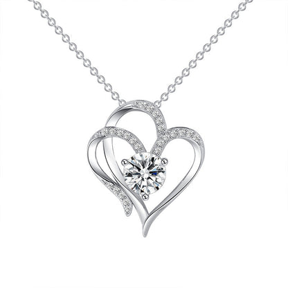 Double Heart Necklace with Zirconia – Adjustable Women's Necklace