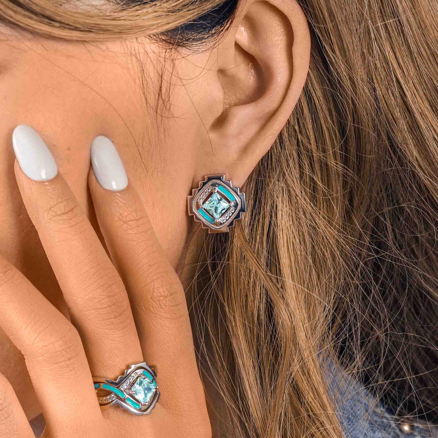 Cascading Ridges Earrings - Aquamarine