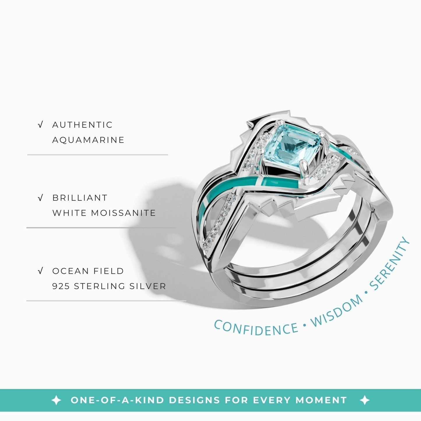 Cascading Ridges Ring - Aquamarine