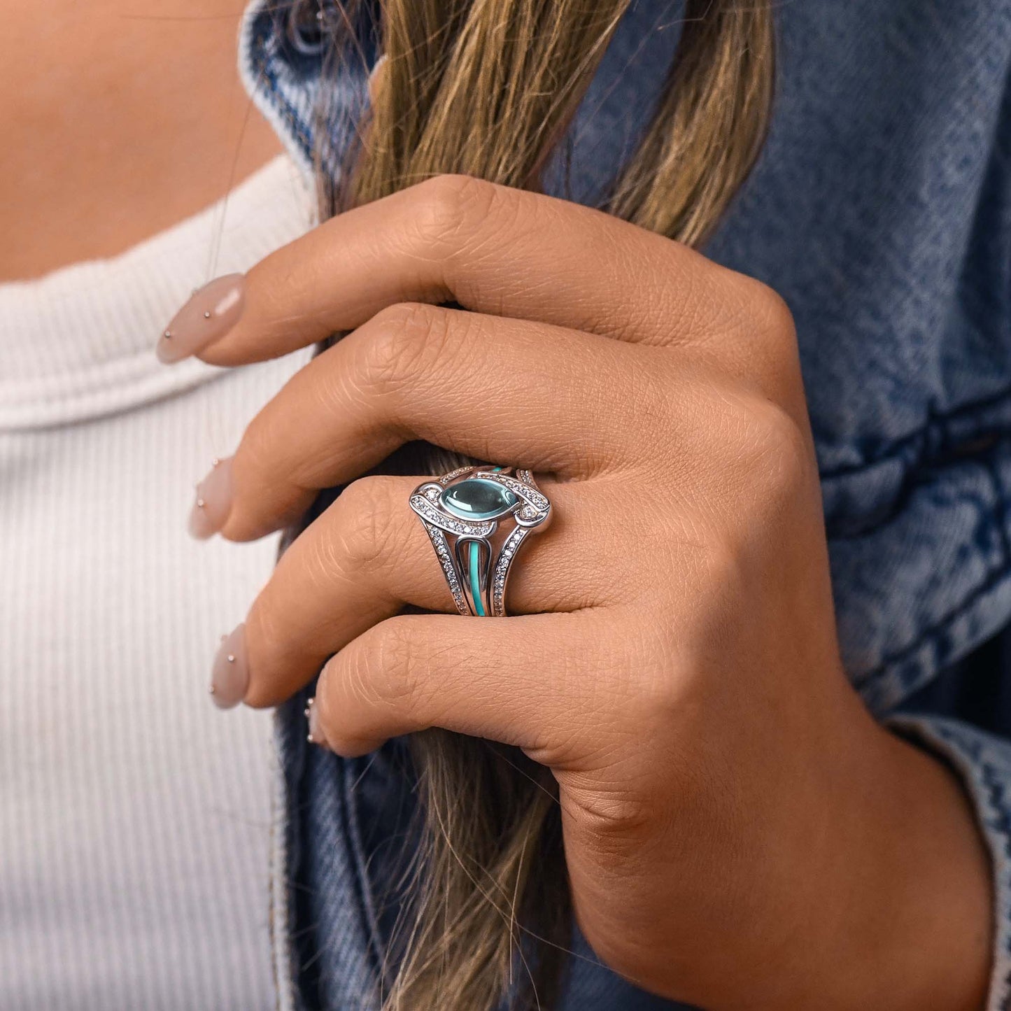 Cyclone Boomerang Ring - Aquamarine