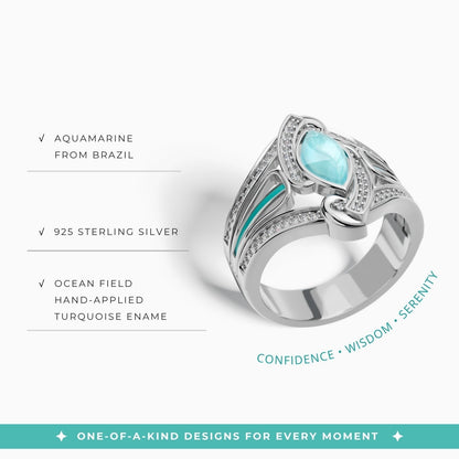 Cyclone Boomerang Ring - Aquamarine