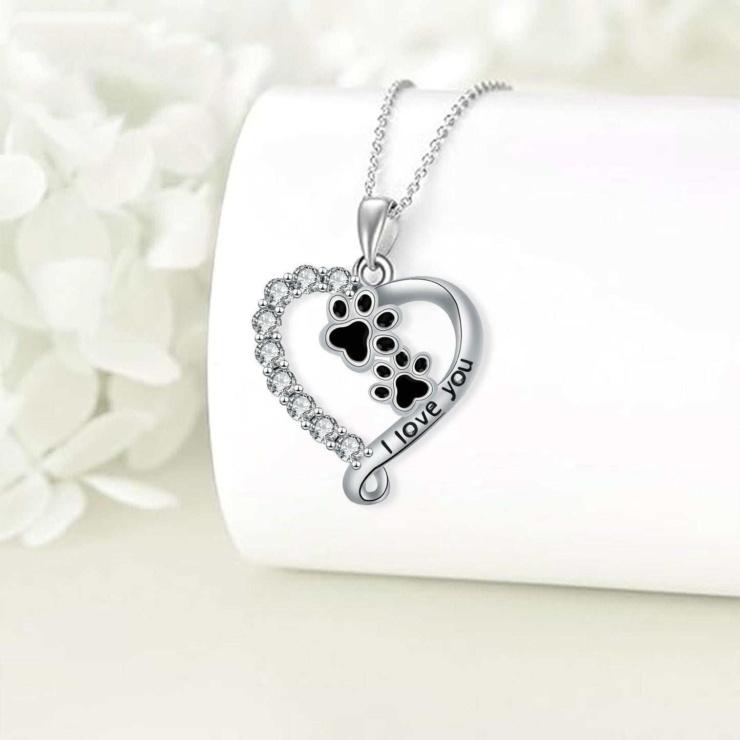 Heart Friend Paw Necklace in Silver-Black