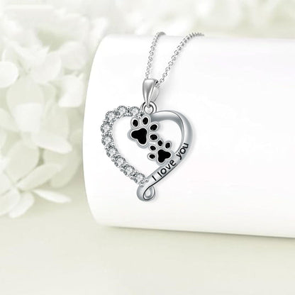Heart Friend Paw Necklace in Silver-Black