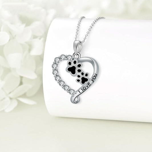 Heart Friend Paw Necklace in Silver-Black