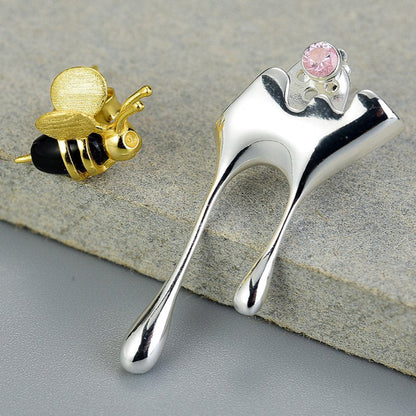 Dripping Honey & Bee Earrings with Zirconia
